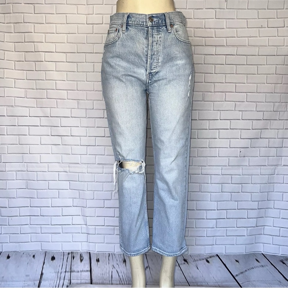 Gap Denim High Rise Cheeky Straight Jeans Button Fly Distressed Women's 10/30